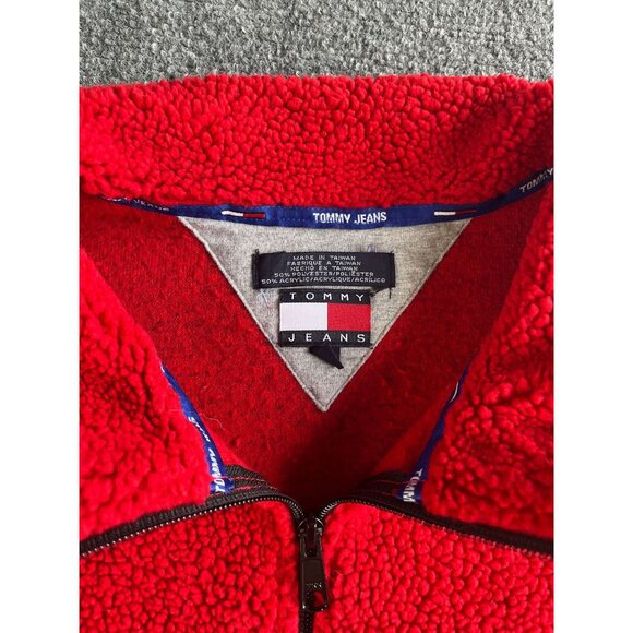 Tommy Jeans Red Sherpa Fleece Pullover Sweater XXL 50% Polyester 50% Acrylic - Picture 4 of 11